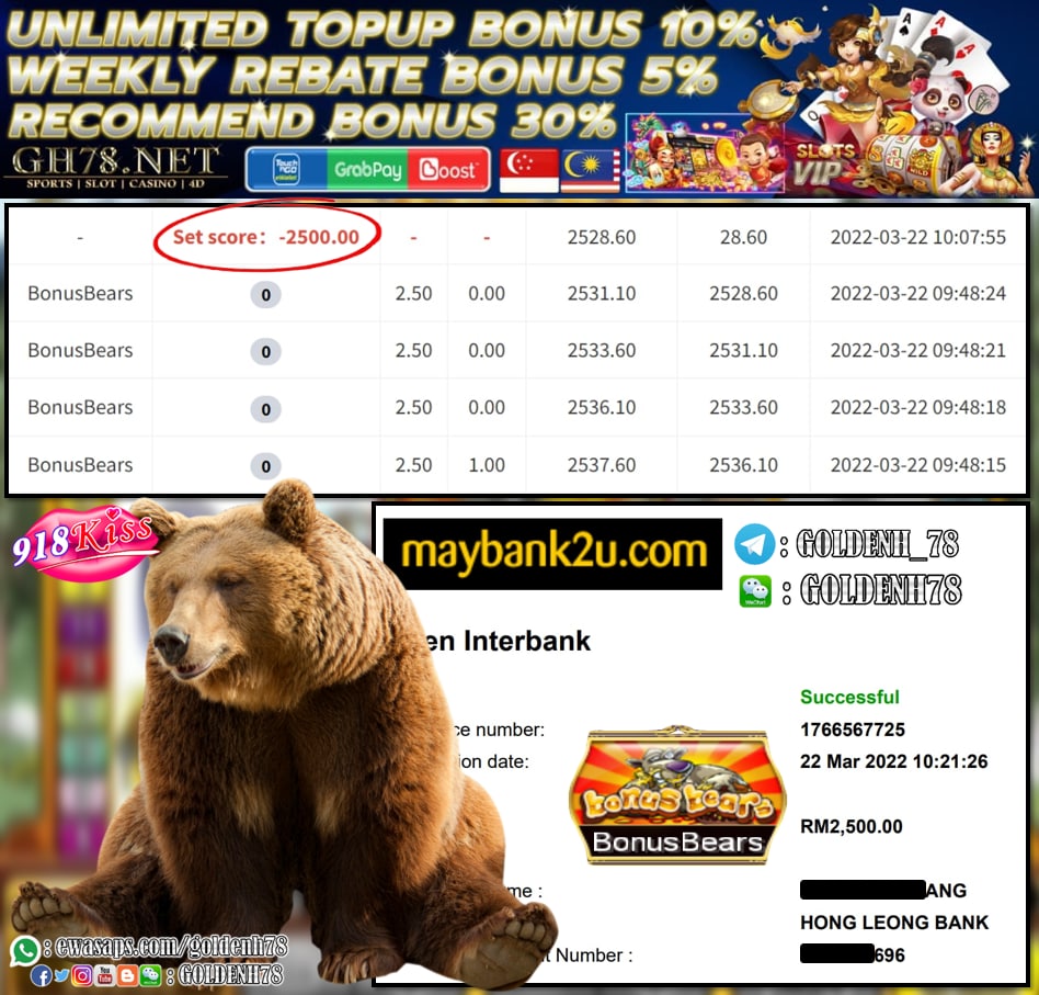 918KISS '' BONUS BEARS '' CUCI RM 2,500 ♥