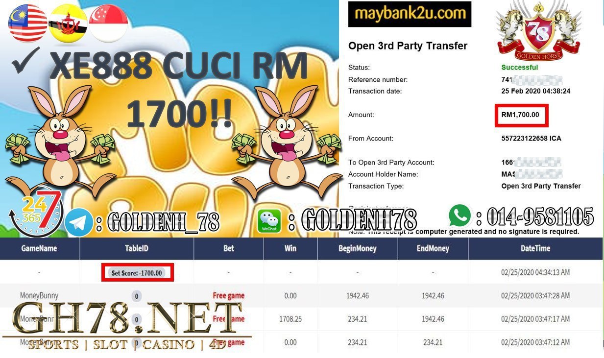 2020 NEW YEAR !!! MEMBER MAIN XE88, MONEY BUNNY , WITHDRAW RM1700!!