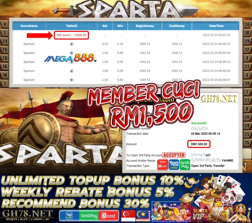 MEGA888 '' SPARTA '' CUCI RM 1,500 ♥