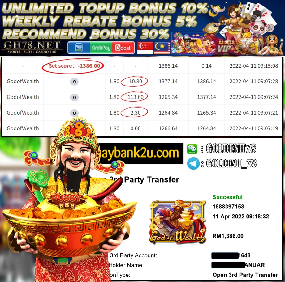 PUSSY888 '' GOD OF WEALTH '' CUCI RM 1,386 ♥