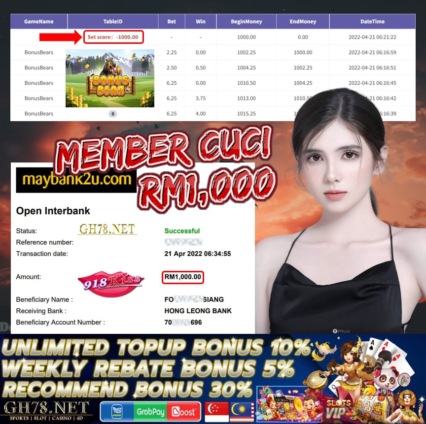 918KISS '' BONUS BEARS '' CUCI RM 1,000 ♥