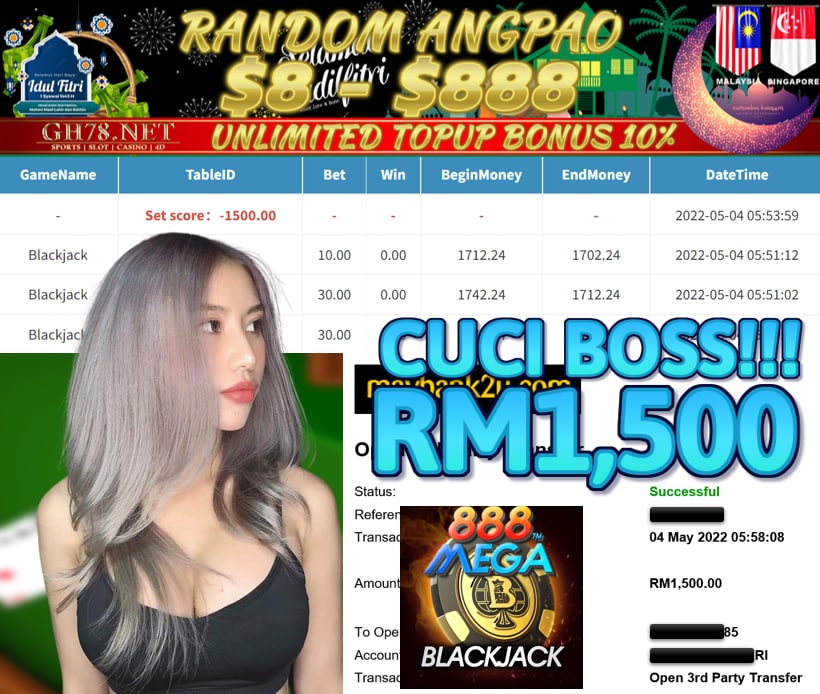MEGA888 '' BLACK JACK '' CUCI RM 1,500 ♥