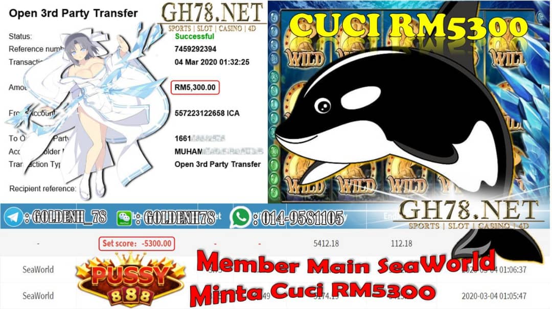 MEMBER MAIN PUSSY888 GAME SEAWORLD MINTA OUT RM5300!!!! 