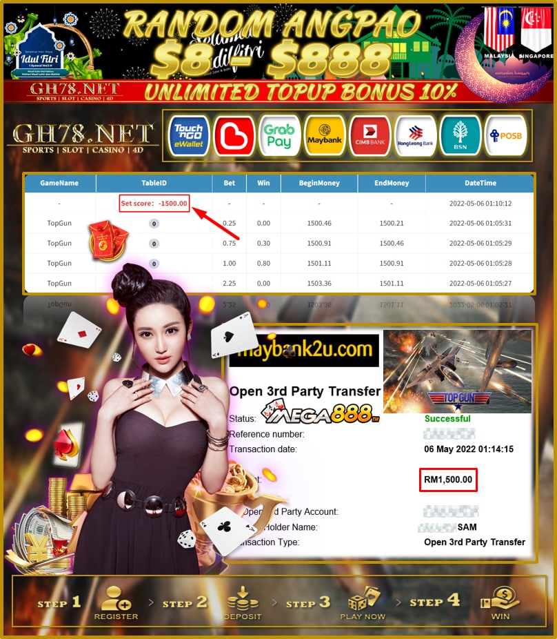 MEGA888 '' TOP GUN '' CUCI RM 1,500 ♥
