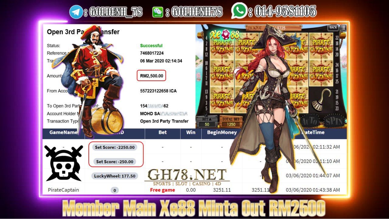 MEMBER MAIN XE88 GAME PIRATE CAPTAIN MINTA OUT RM2500!!!! 