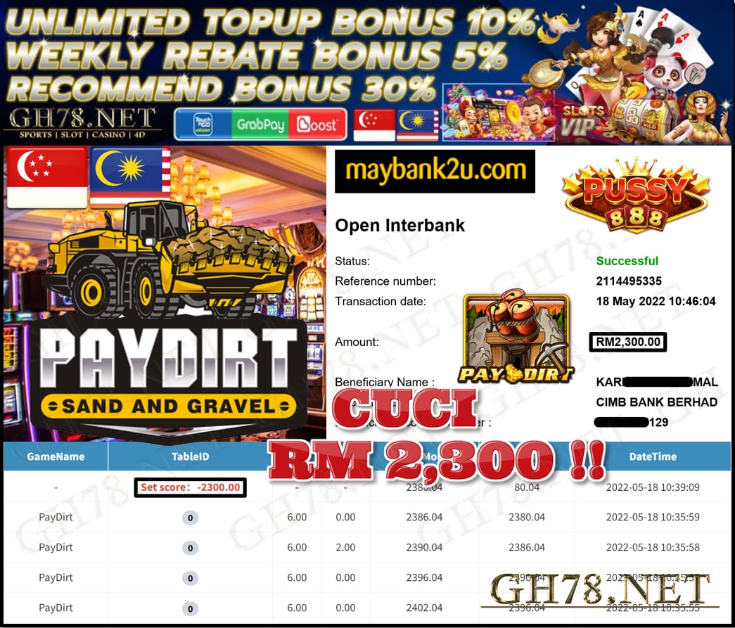 PUSSY888 '' PAYDIRT '' CUCI RM 2,300 ♥