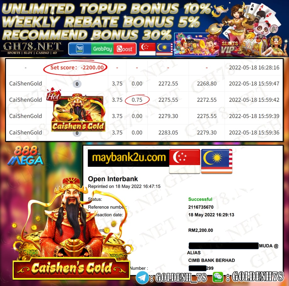 MEGA888 '' CAISHEN GOLD '' CUCI RM 2,200 ♥