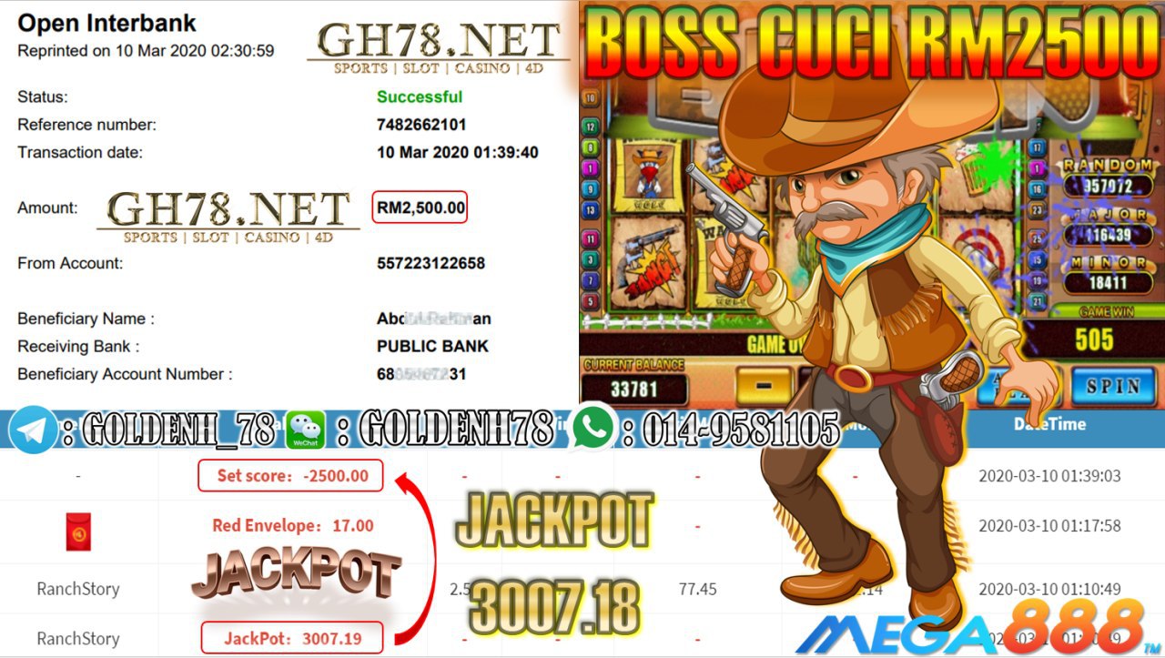 MEMBER MAIN MEGA888 GAME RANCH STORY DAPAT JACKPOT MINTA OUT RM2500!!! 