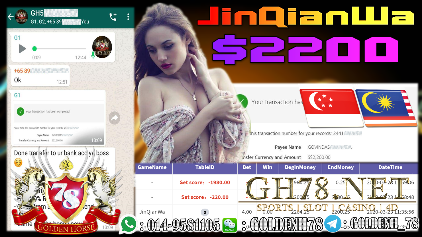 MEMBER MAIN 918KISS GAME JINQIANWA MINTA OUT $2200!!!!