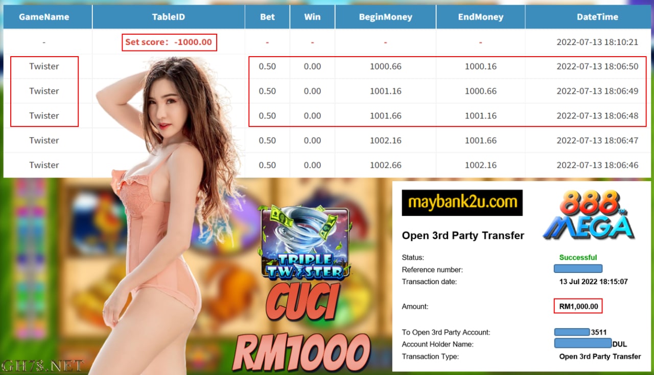MEGA888 '' TRIPLE TWISTER '' CUCI RM1,000♥