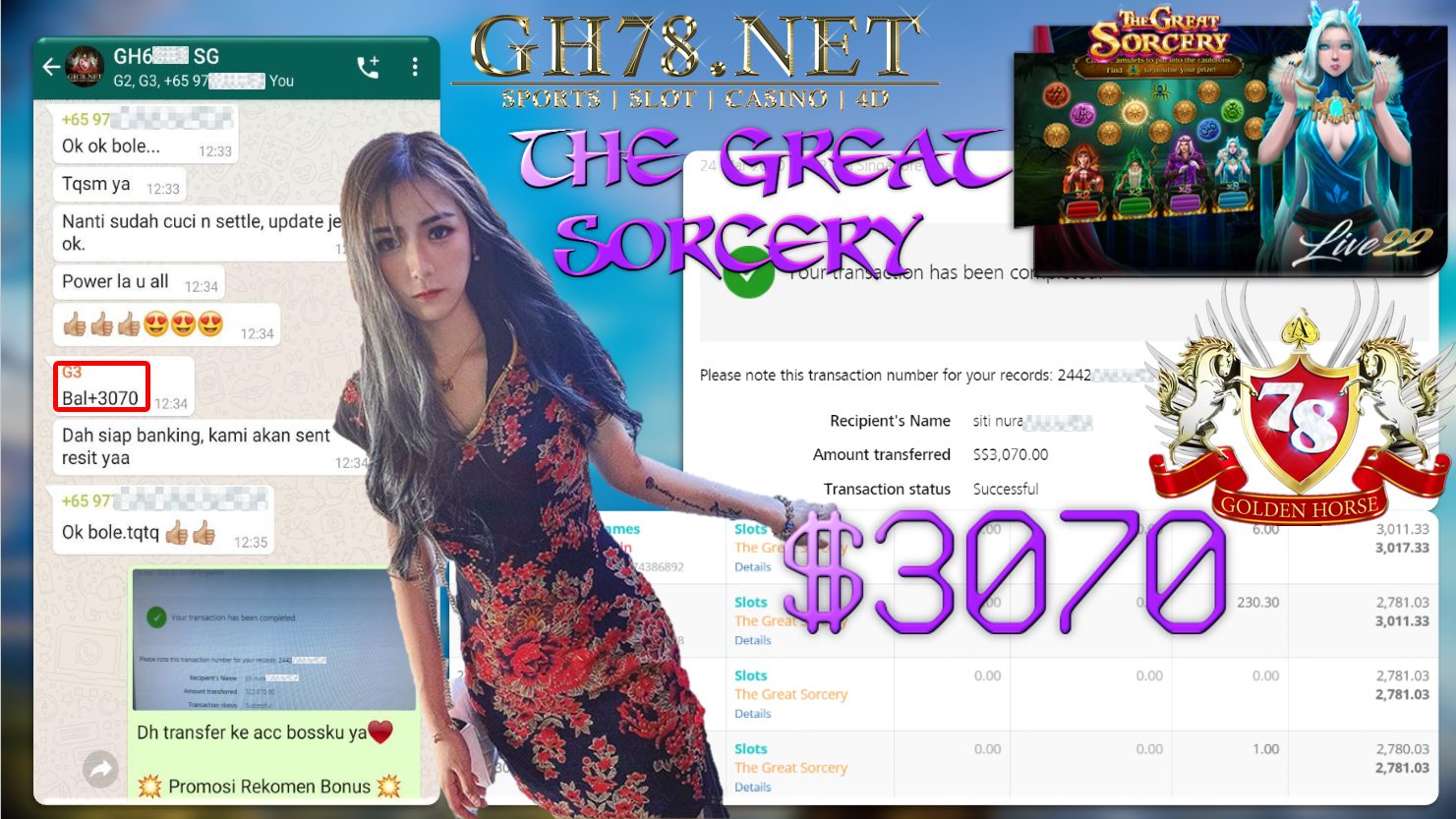MEMBER MAIN LIVE22 GAME THE GREAT SORCERY MINTA OUT $3070 !!