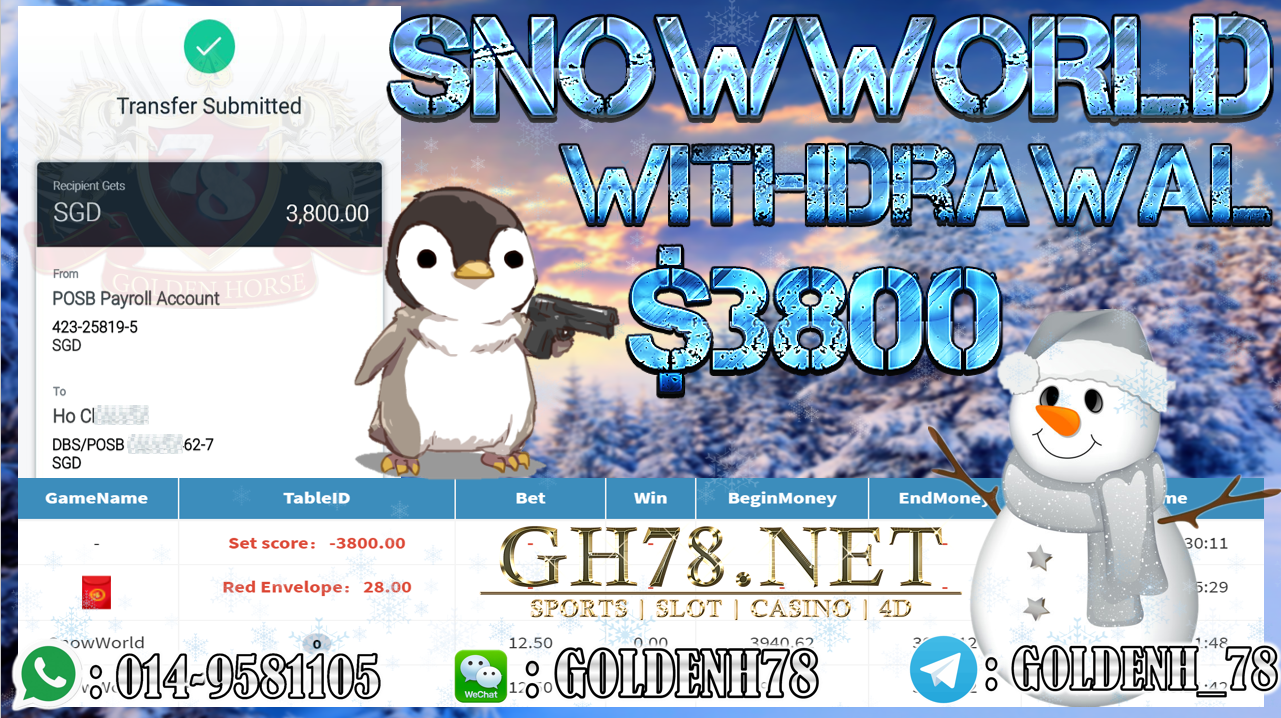 MEMBER MAIN MEGA888 GAME SNOWWORLD MINTA OUT $3800!!!