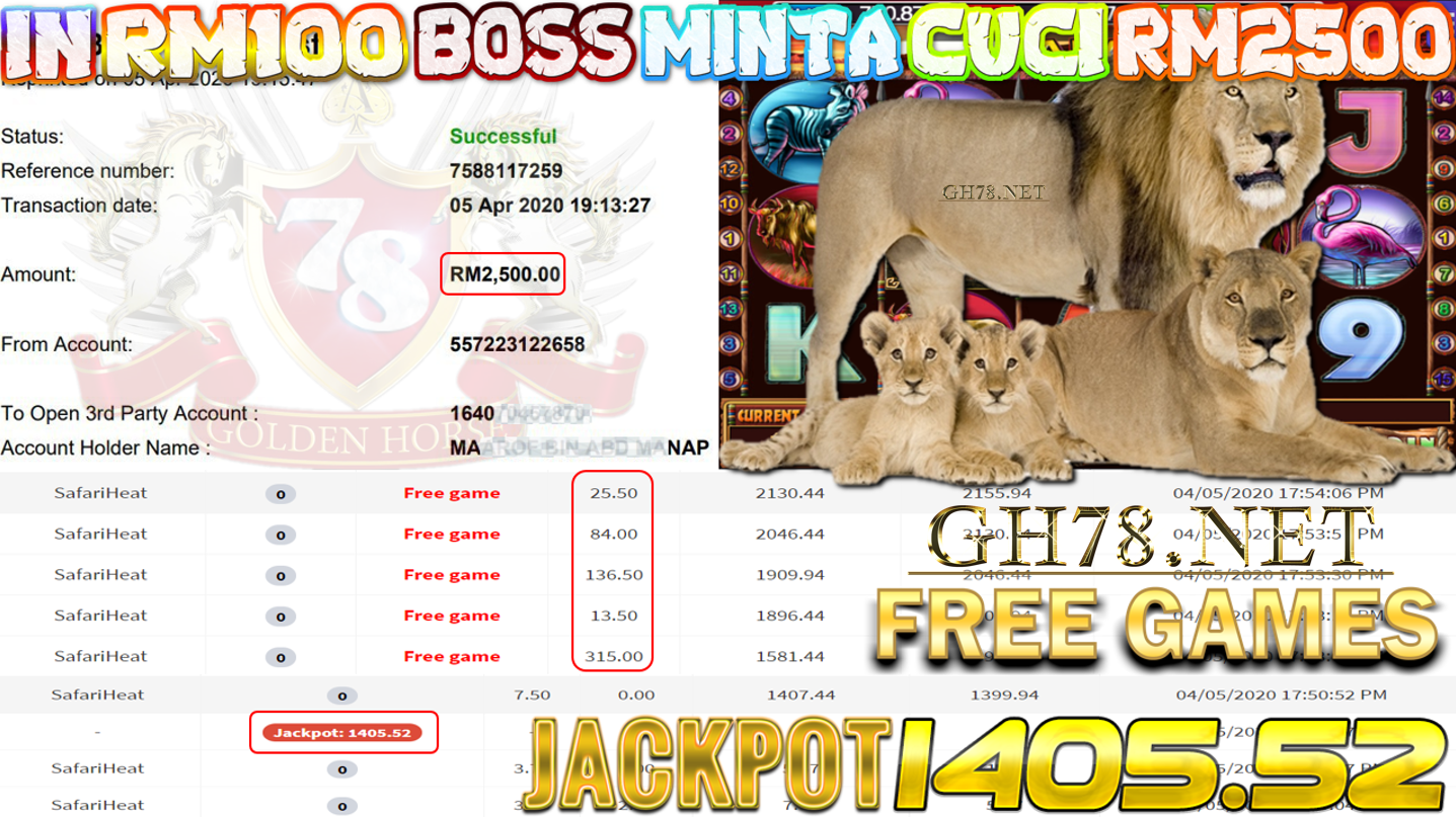 MEMBER MAIN XE88 GAME SAFARI HEAT DAPAT JACKPOT MINTA OUT RM2500!!!!