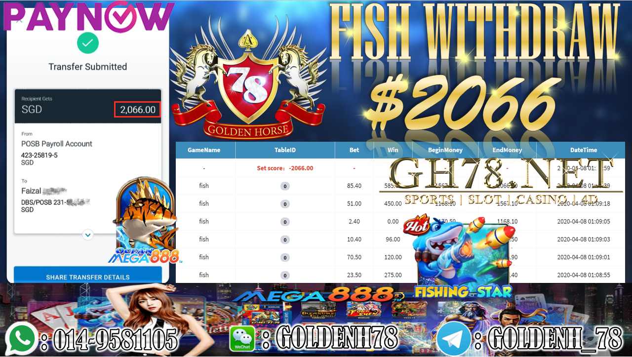MEMBER MAIN MEGA888 GAME FISH MINTA OUT $2066!!!!