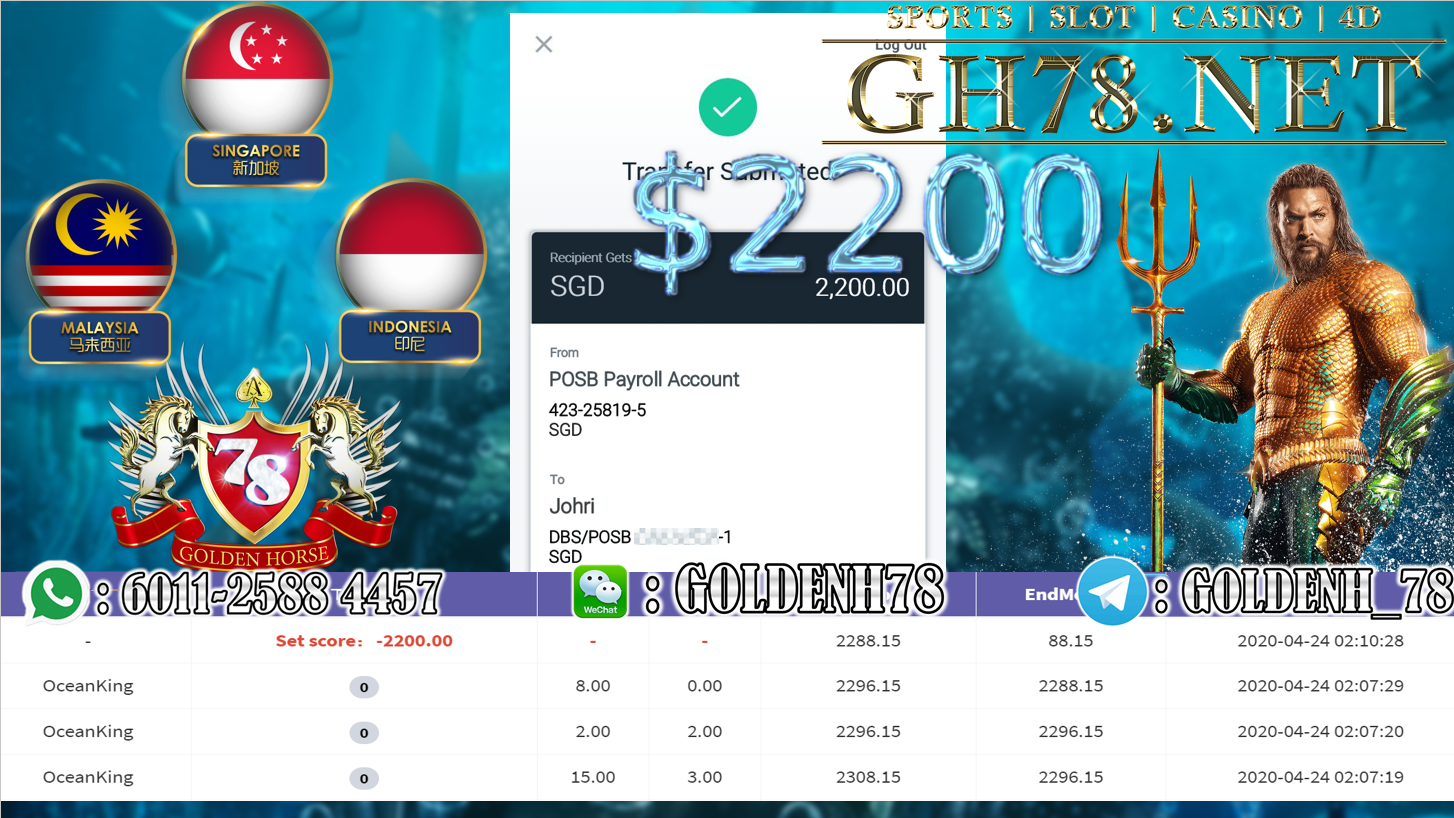 MEMBER MAIN 918KISSGAME OCEAN KING MINTA OUT $2200!!!!