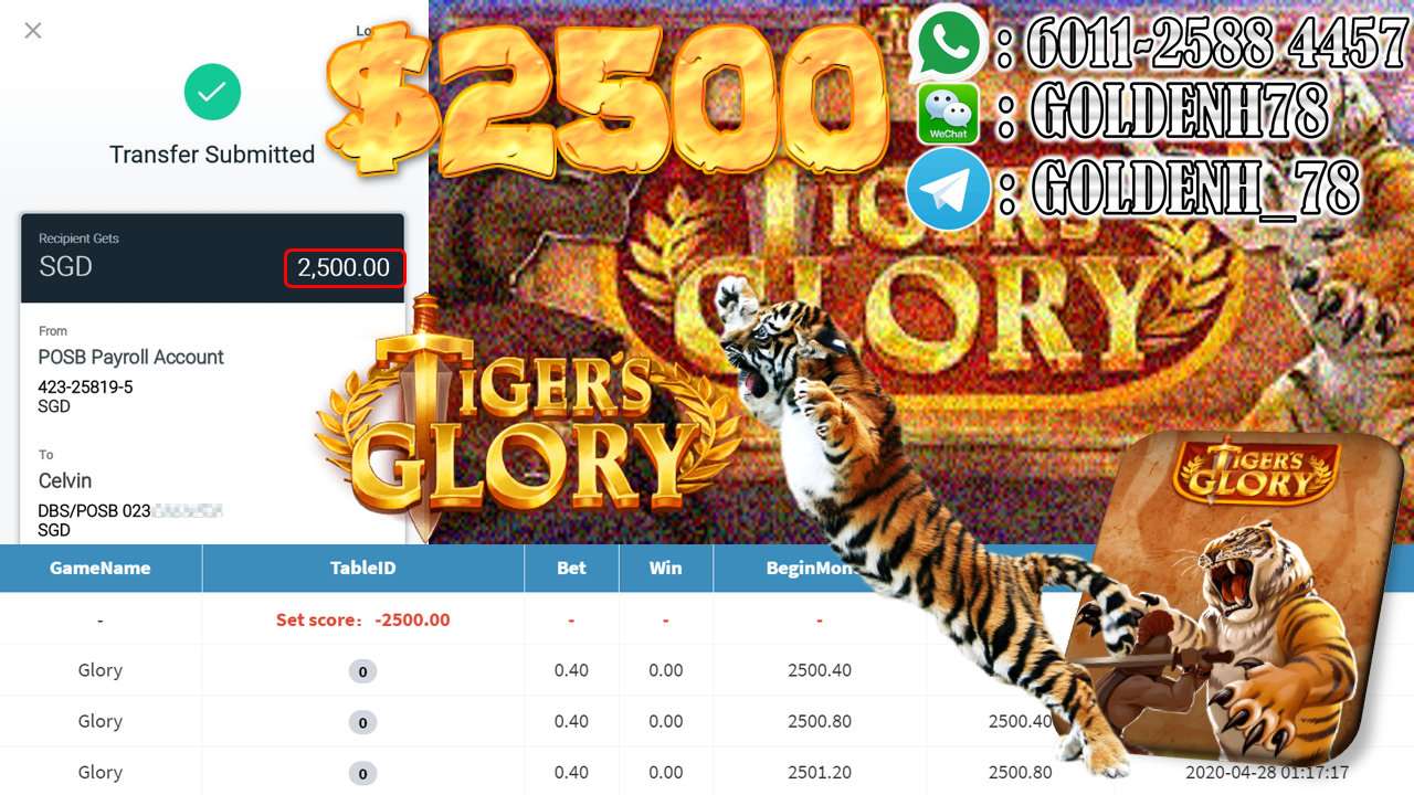 MEMBER PLAY TIGER'S GLORY CASHOUT SGD2500