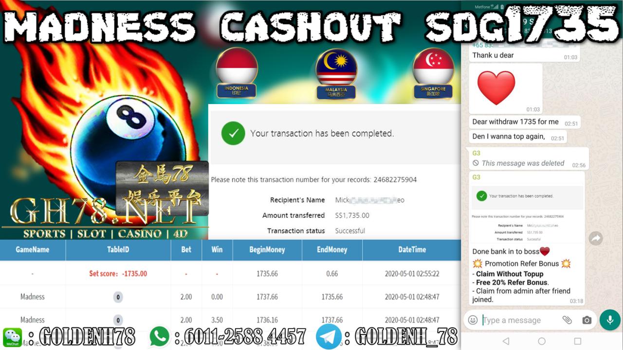 MEMBER PLAY MADNESS CASHOUT SGD1735
