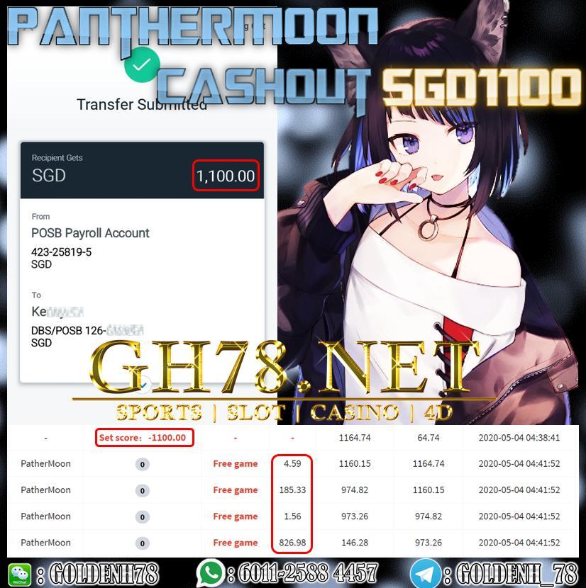 MEMBER PLAY PANTHERMOON CASHOUT SGD1100