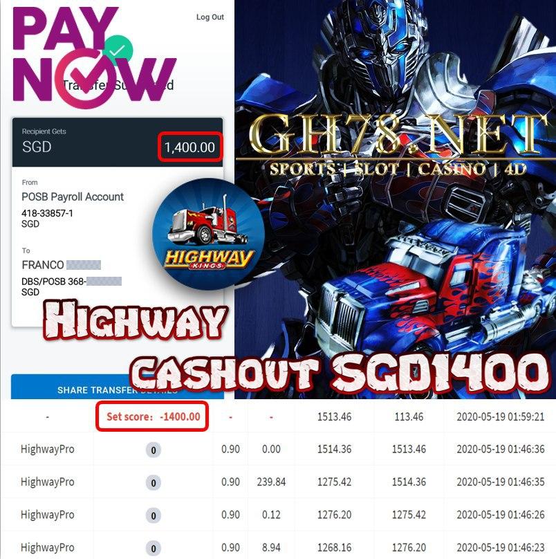 MEMBER PLAY HIGHWAY CASHOUT SGD1400 !!