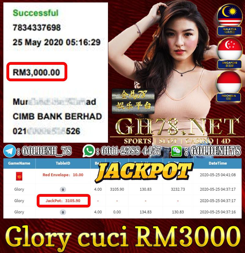 MEMBER MAIN GLORY DAPAT JACKPOT CUCI RM3000