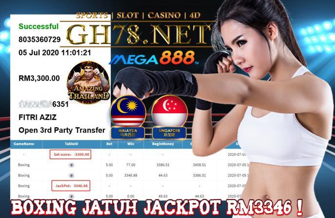 MEGA888 , MAIN GAME BOXING , JATUH JACKPOT RM3346