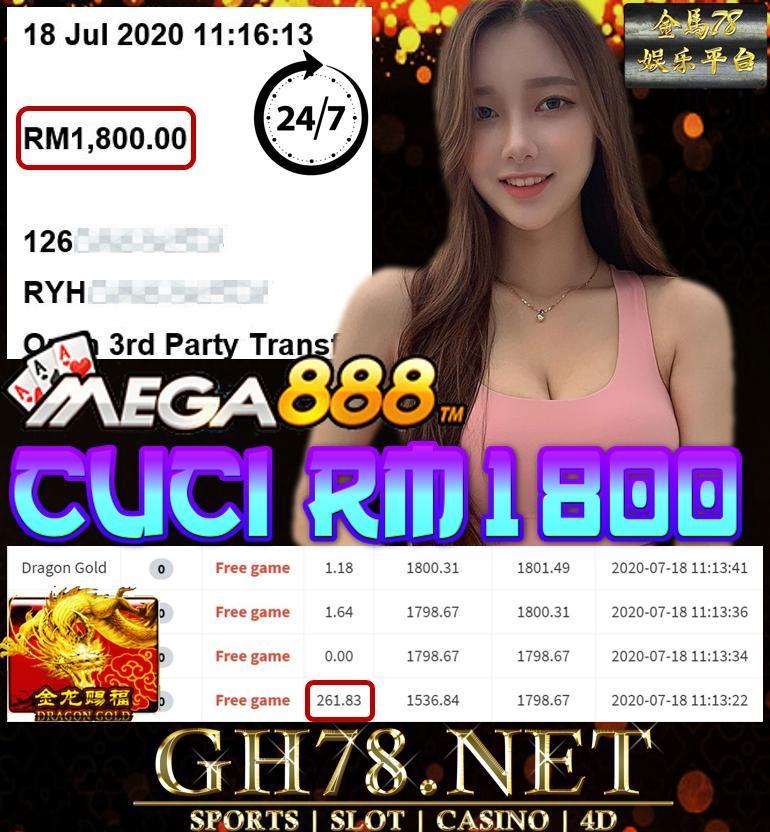 SERVER MEGA888 , DRAGON GOLD + FREE GAME , CUCI RM1800