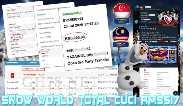 SERVER MEGA888 , MAIN GAME SNOW WORLD , TOTAL CUCI RM9517 !
