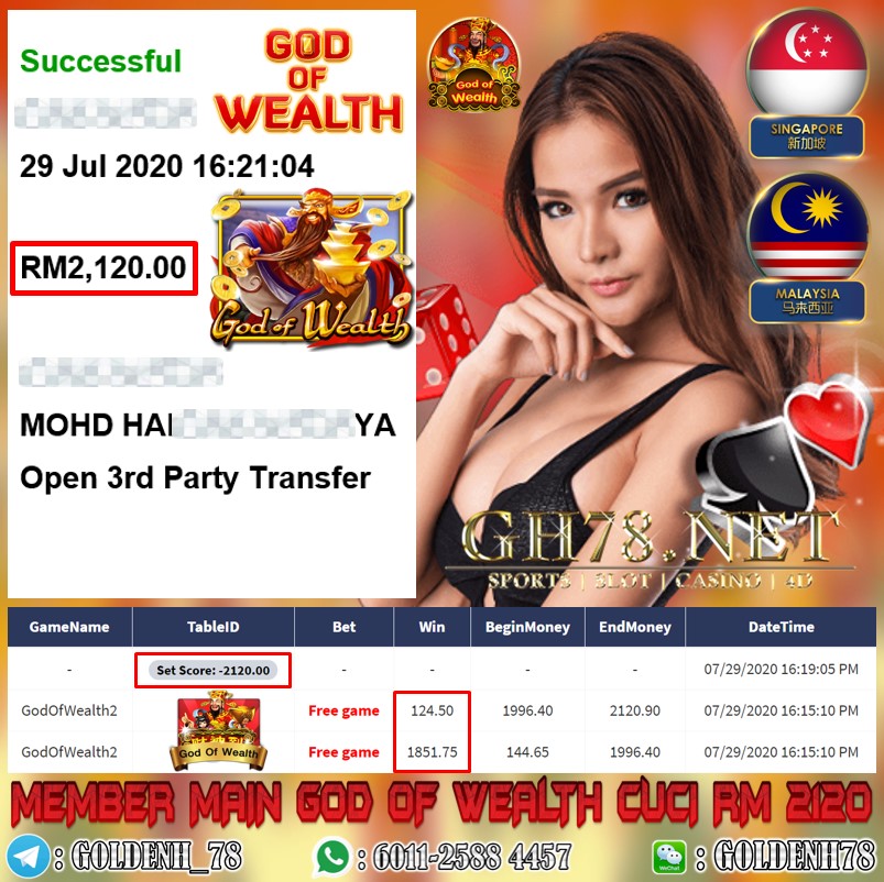 MEMBER MAIN GOD OF WEALTH KENA FREE GAME CUCI RM2120