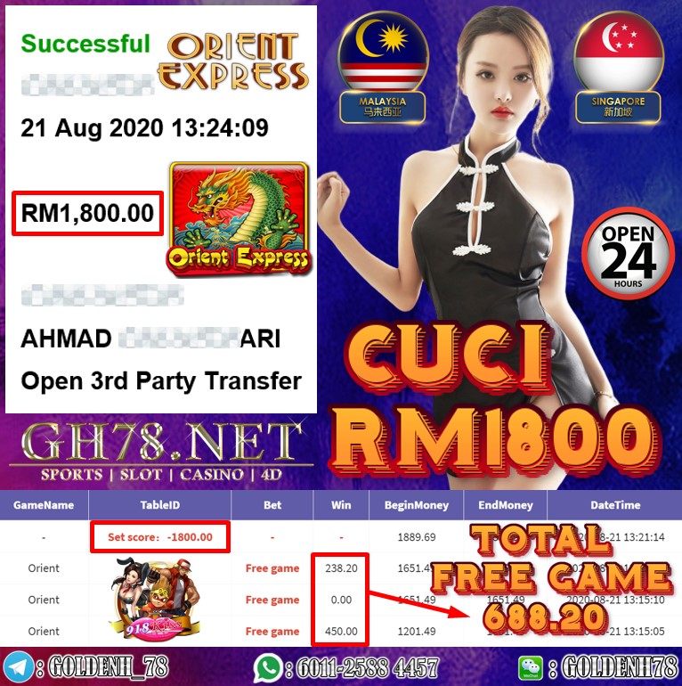 918KISS FT. ORIENT KENA FREE GAME CUCI RM1800