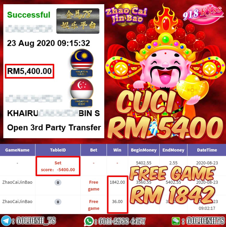918KISS FT. ZHAO CAI JIN BAO KENA FREE GAME CUCI RM5400