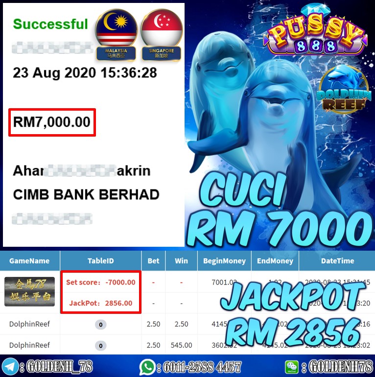PUSSY888 FT. DOLPHINE REEF KENA JACKPOT CUCI RM7000