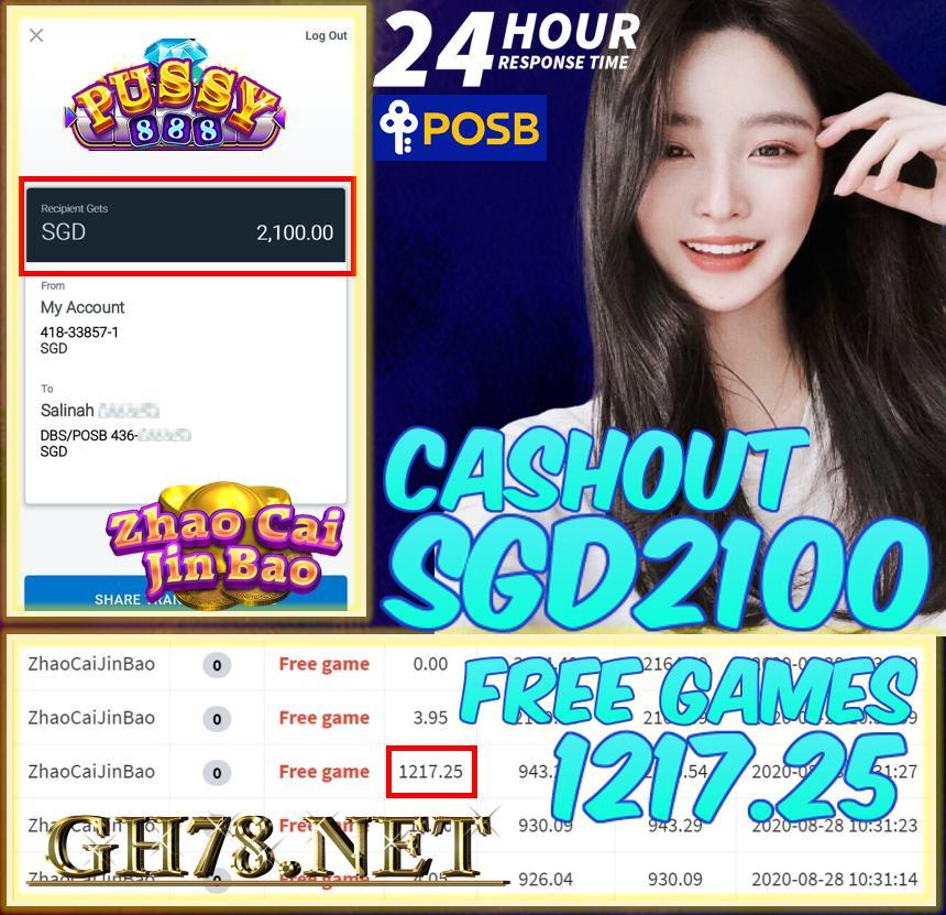 PUSSY888 FT. ZHAO CAI JIN BAO WIN FREE GAME CASHOUT SDG2100