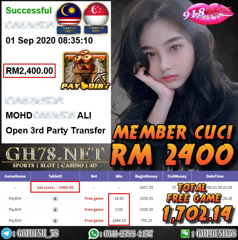 918KISS FT. PAYDIRT KENA FREE GAME CUCI RM2400