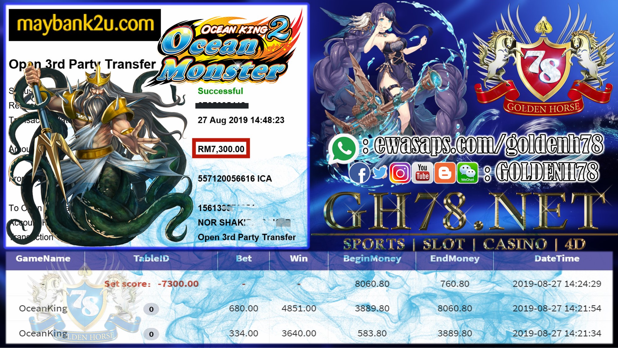 MEMBER MAIN GAME 918KISS FT.OCEANKING MINTA OUT RM7,300