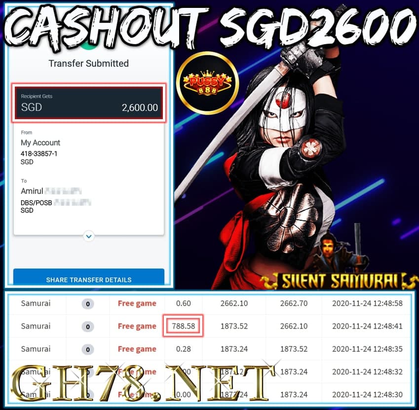 MEMBER PLAY PUSSY888 CASHOUT SGD2600 !!!