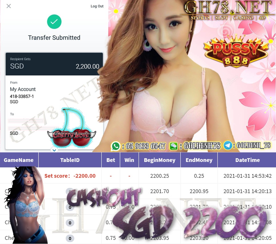 PUSSY888 CHERRY LOVE GAME CASHOUT $S2200
