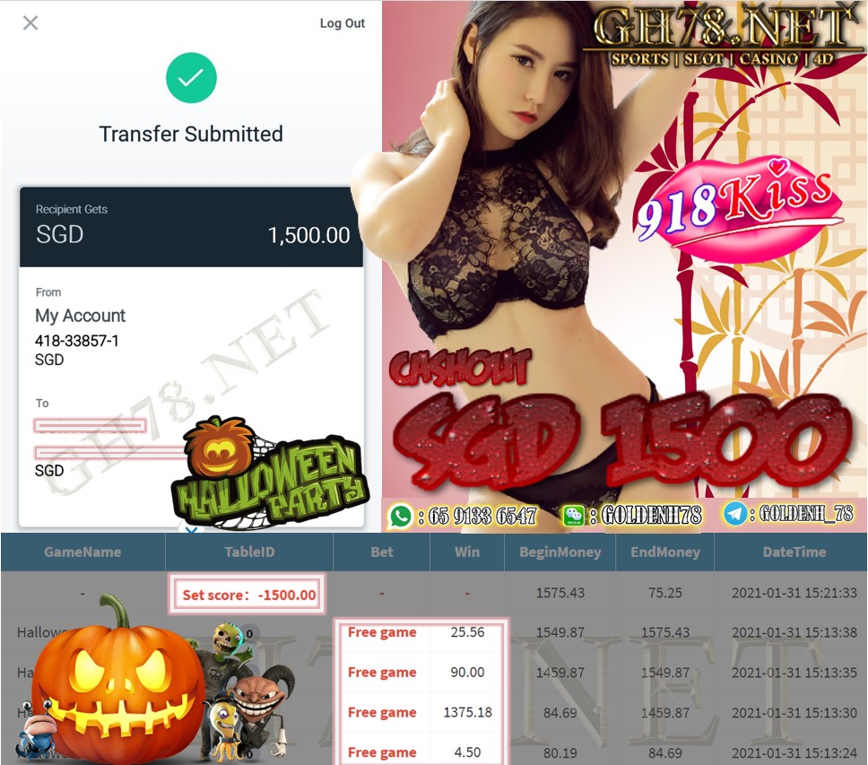 918KISS HELLOWEEN PARTY GAME CASHOUT $S1500