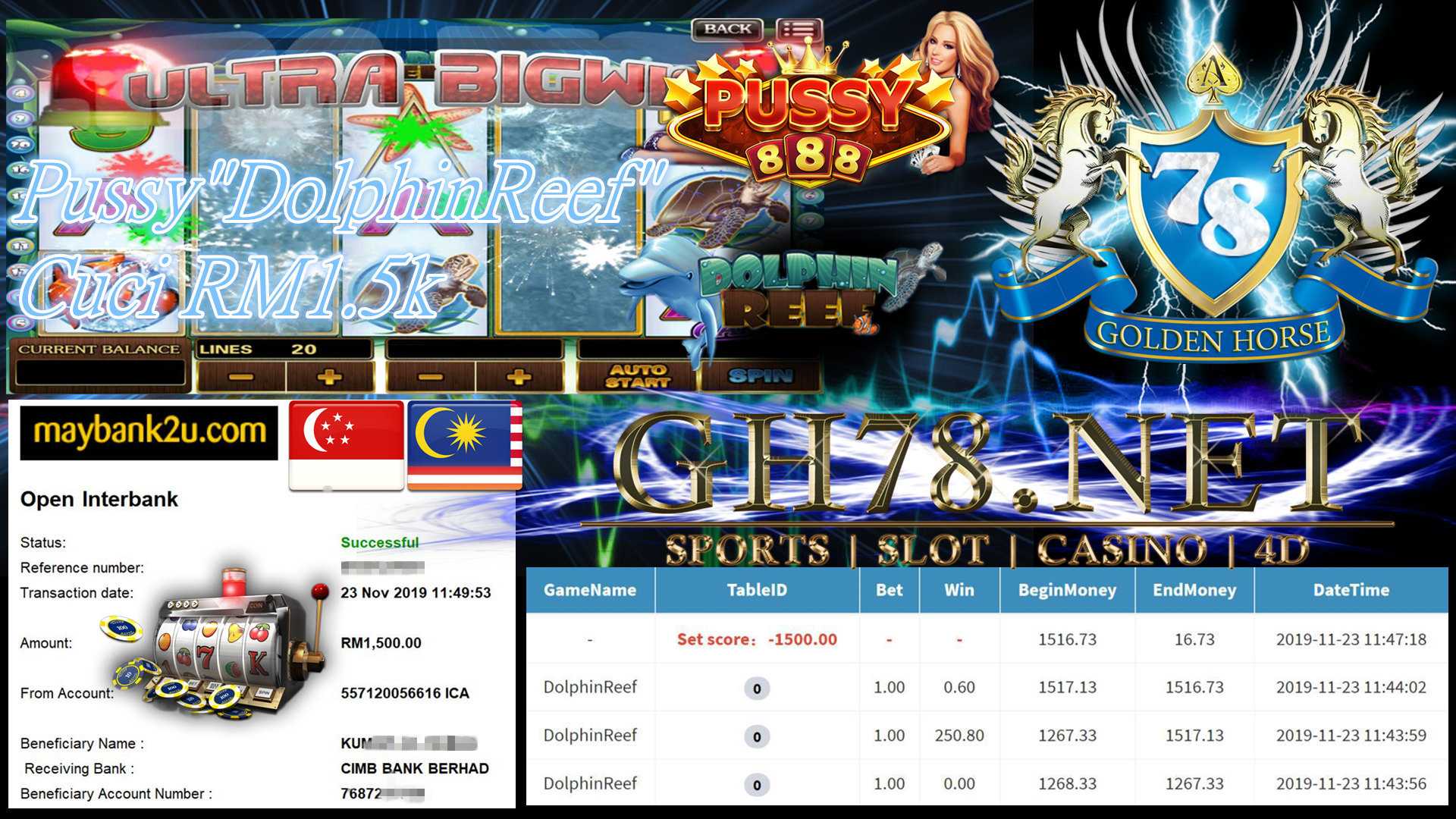 PUSSY888 MAIN DOLPHIN REEF CUCI RM1500 !!