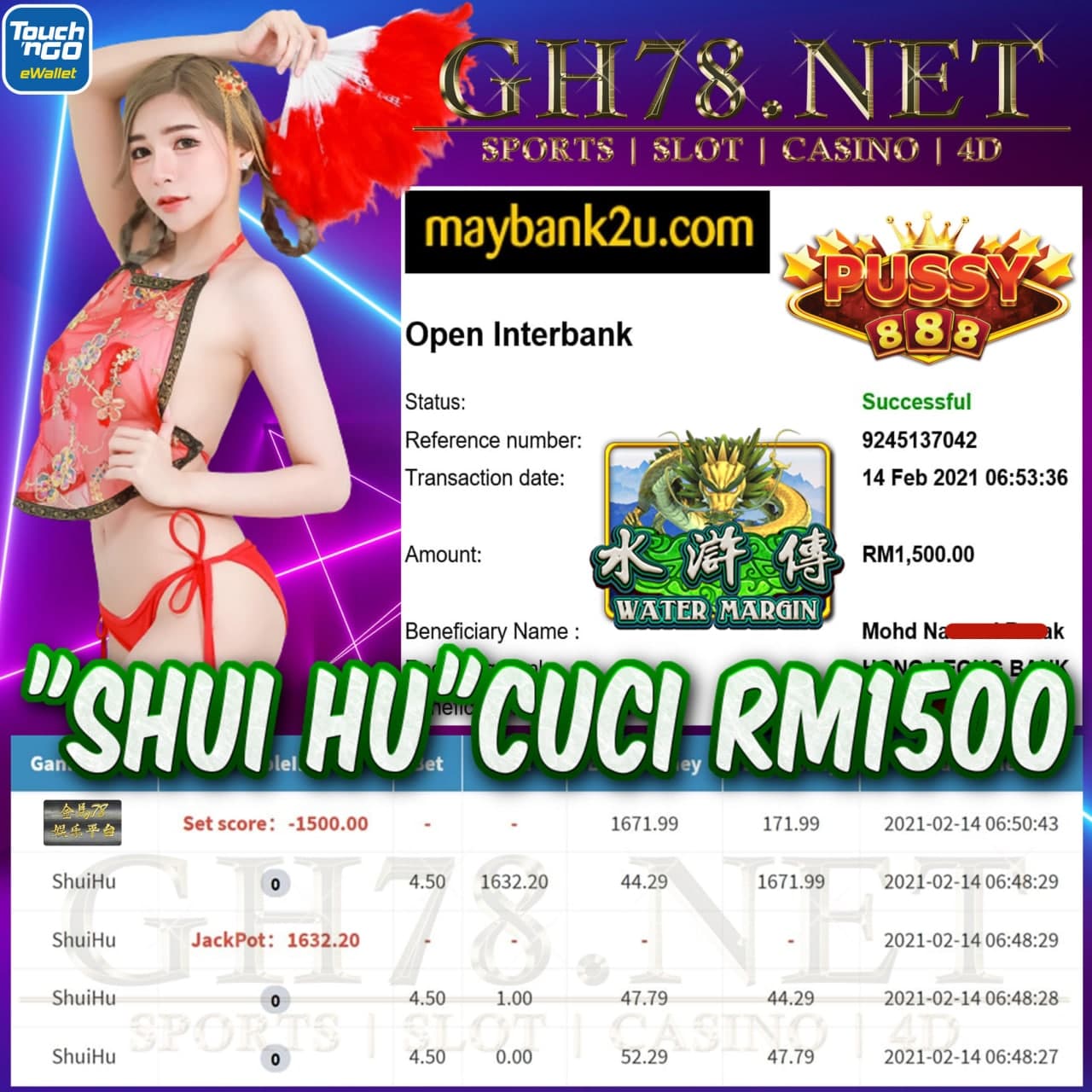 PUSSY888 SHUI HU CUCI RM1500
