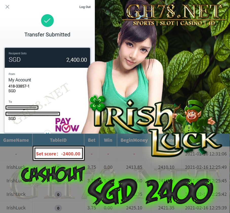 MEGA888 IRISH LUCK GAME GETTING CASHOUT $S2400