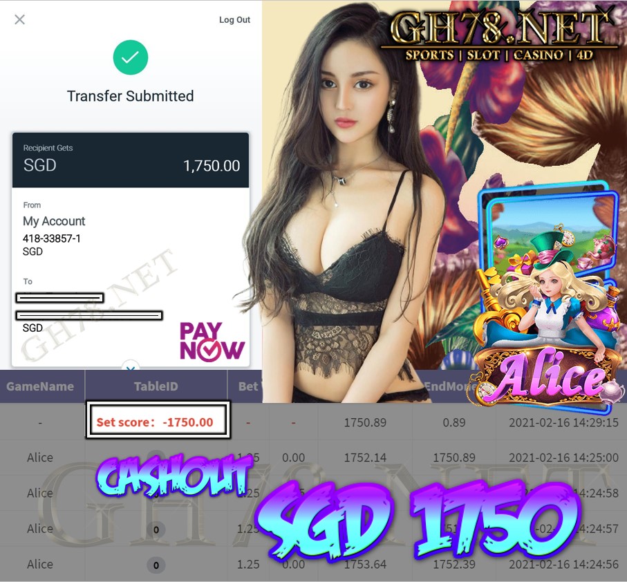 918KISS ALICE GAME GETTING CASHOUT $S1750