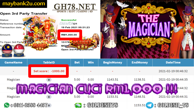 PUSSY888 MAGICIAN GAME CUCI RM1000