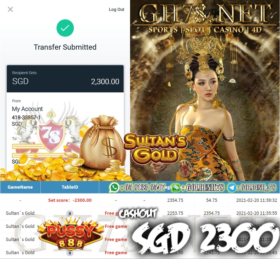 PUSSY888 SULTAN'S GOLD GAME CASHOUT $S2300