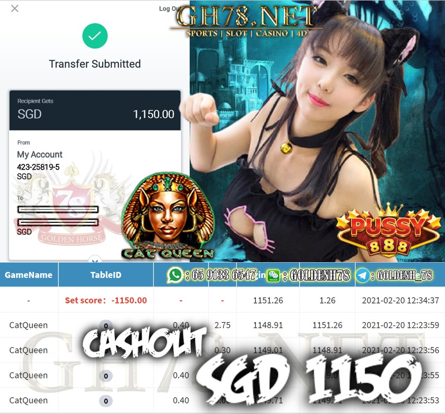 PUSSY888 CAT QUEEN GAME CASHOUT $S1150