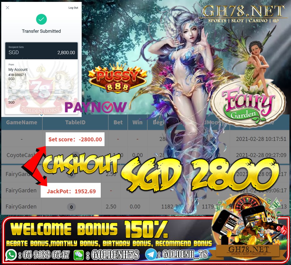 PUSSY888 FAIRY GARDEN GAME CASHOUT SGD 2800