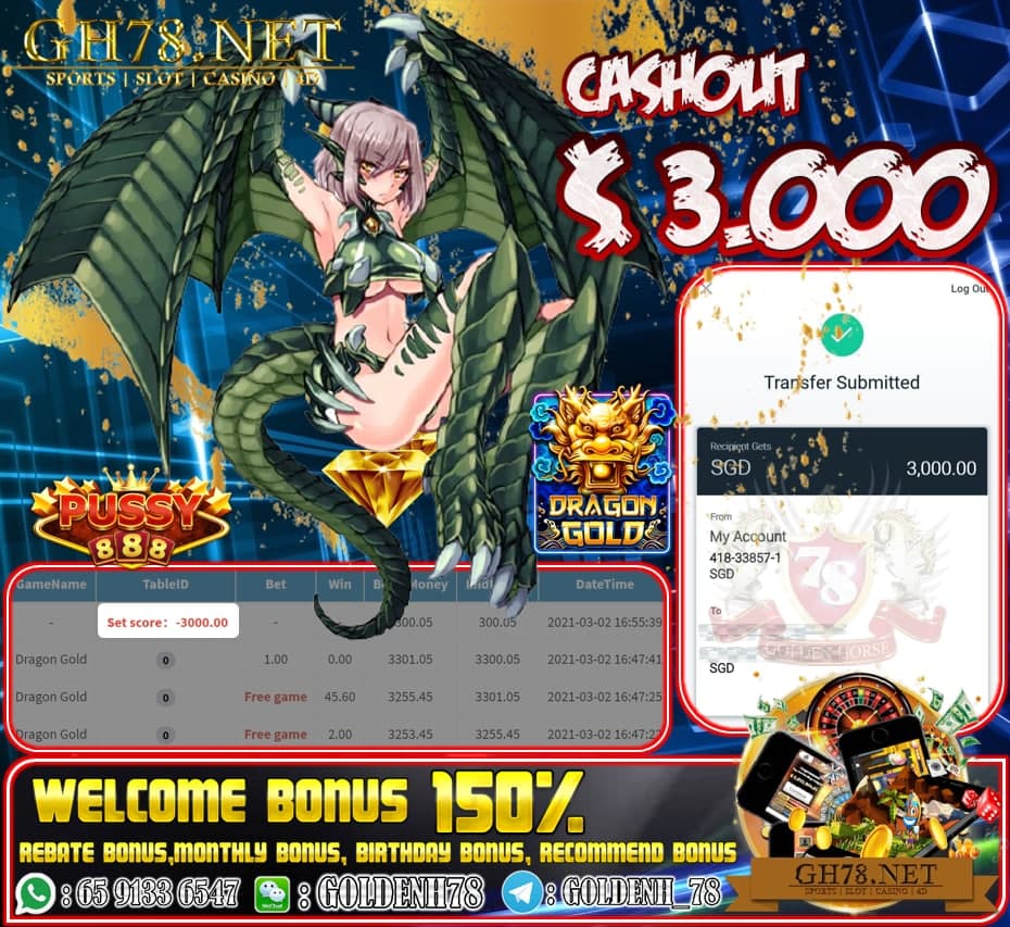 PUSSY888 DRAGON GOLD GAME CASHOUT $S3000