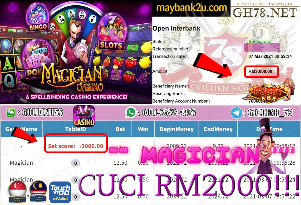PUSSY888 MAGICIAN GAME CASHOUT RM2000 JOIN NOW WITH US AT GH78.NET !!