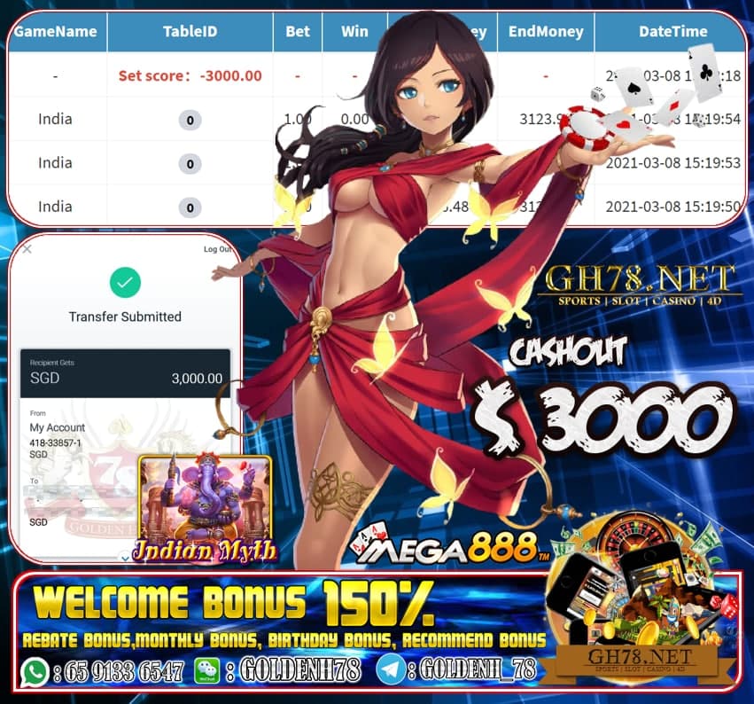 MEGA888 INDIA MYTH GAME CASHOUT $S3000