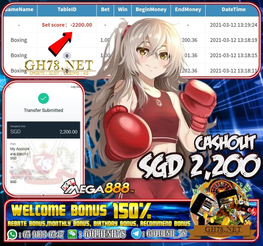 MEGA888 BOXING GAME CASHOUT $S2200 JOM JOIN SEKARANG KAT KOMPENI KAMI 