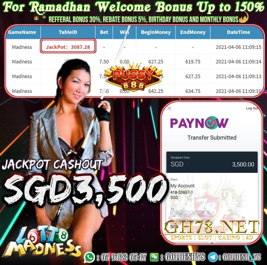 PUSSY888 MADNESS GAME CASHOUT SGD3500